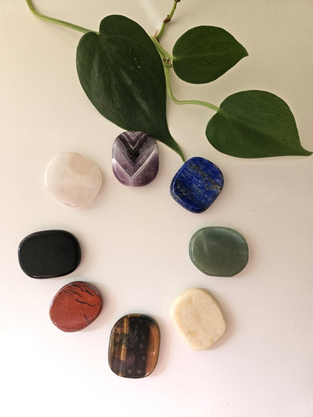 Natural Polished Crystal Palm Stone Set - 8 Piece Chakra Worry Stones